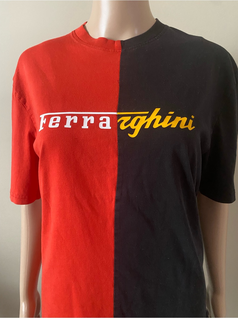 Ferrarghini Red and Black Split-Panel Tshirt, men’s xs